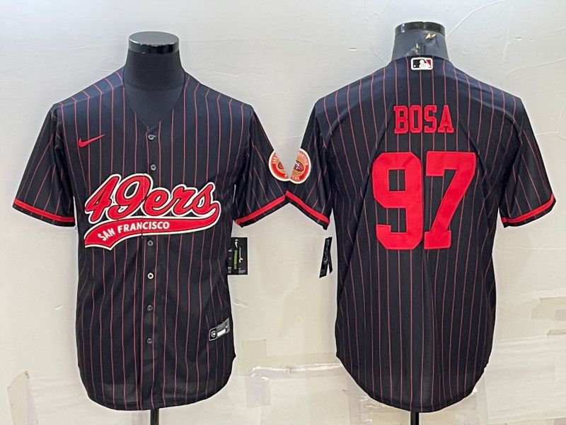 Men San Francisco 49ers #97 Bosa Black red stripe 2022 Nike Co branded NFL Jerseys